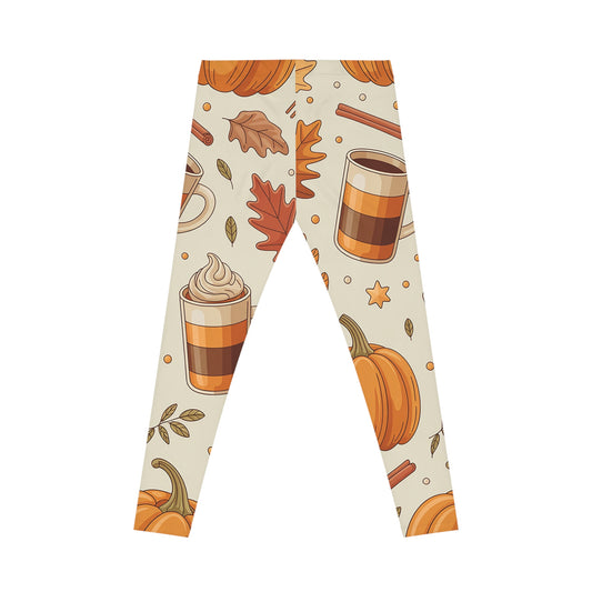 Pumpkin Spice Leggings – Fall Coffee & Leaf Print Women’s Yoga Pants