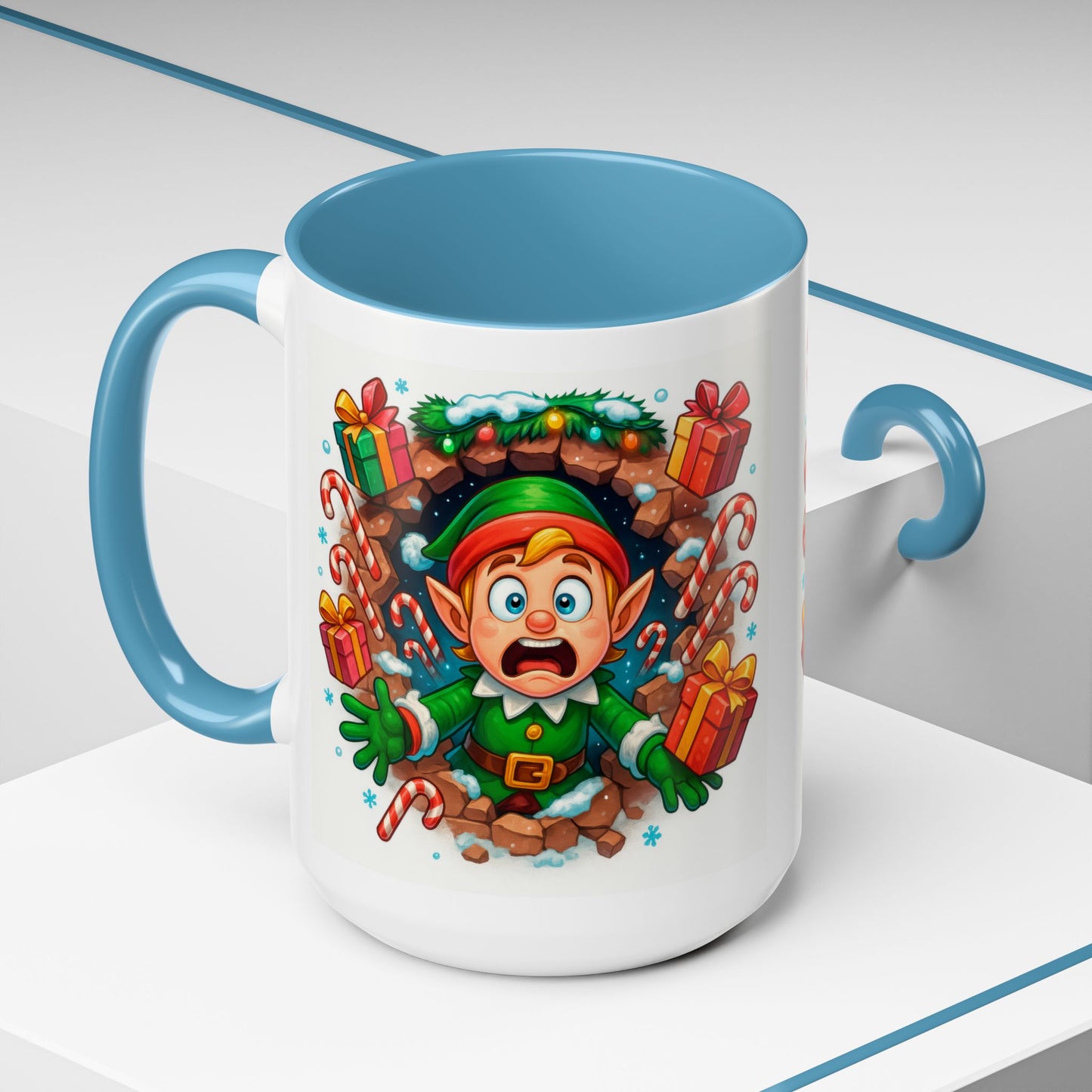 Christmas Elf Mug – Funny 15oz Holiday Coffee Cup with Candy Canes & Gifts