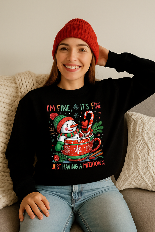 Funny Christmas Sweatshirt | “I’m Fine, It’s Fine” Snowman Crewneck