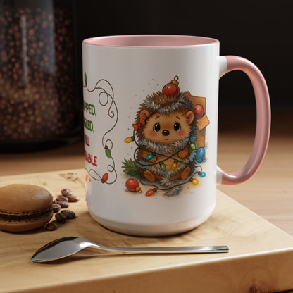 Wrapped Tangled Still Adorable Mug – Cute Hedgehog Christmas 15oz Cup