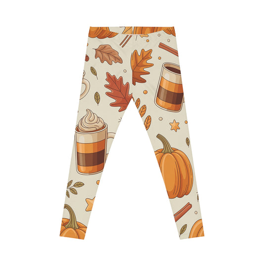Pumpkin Spice Leggings – Fall Coffee & Leaf Print Women’s Yoga Pants