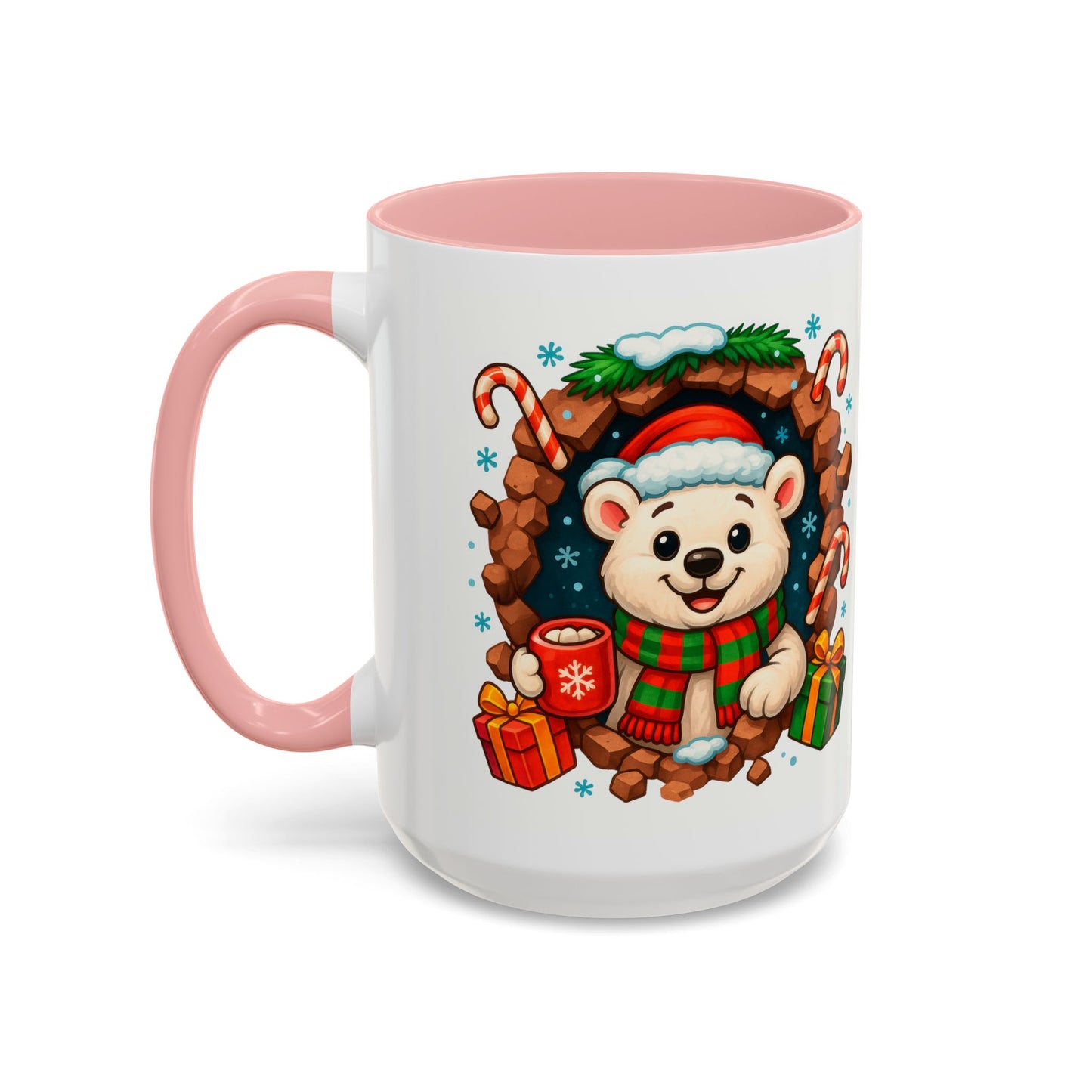 Christmas Polar Bear Mug – Cute Holiday 15oz Coffee Cup with Gifts & Candy Canes