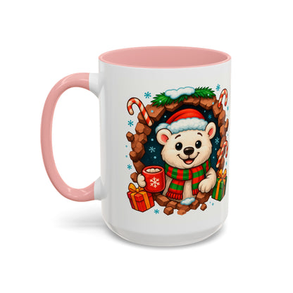 Christmas Polar Bear Mug – Cute Holiday 15oz Coffee Cup with Gifts & Candy Canes
