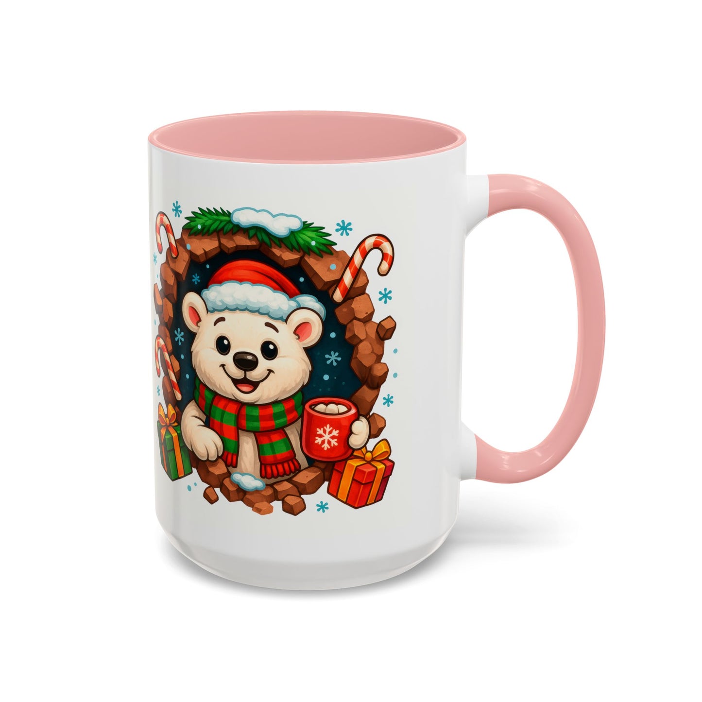Christmas Polar Bear Mug – Cute Holiday 15oz Coffee Cup with Gifts & Candy Canes