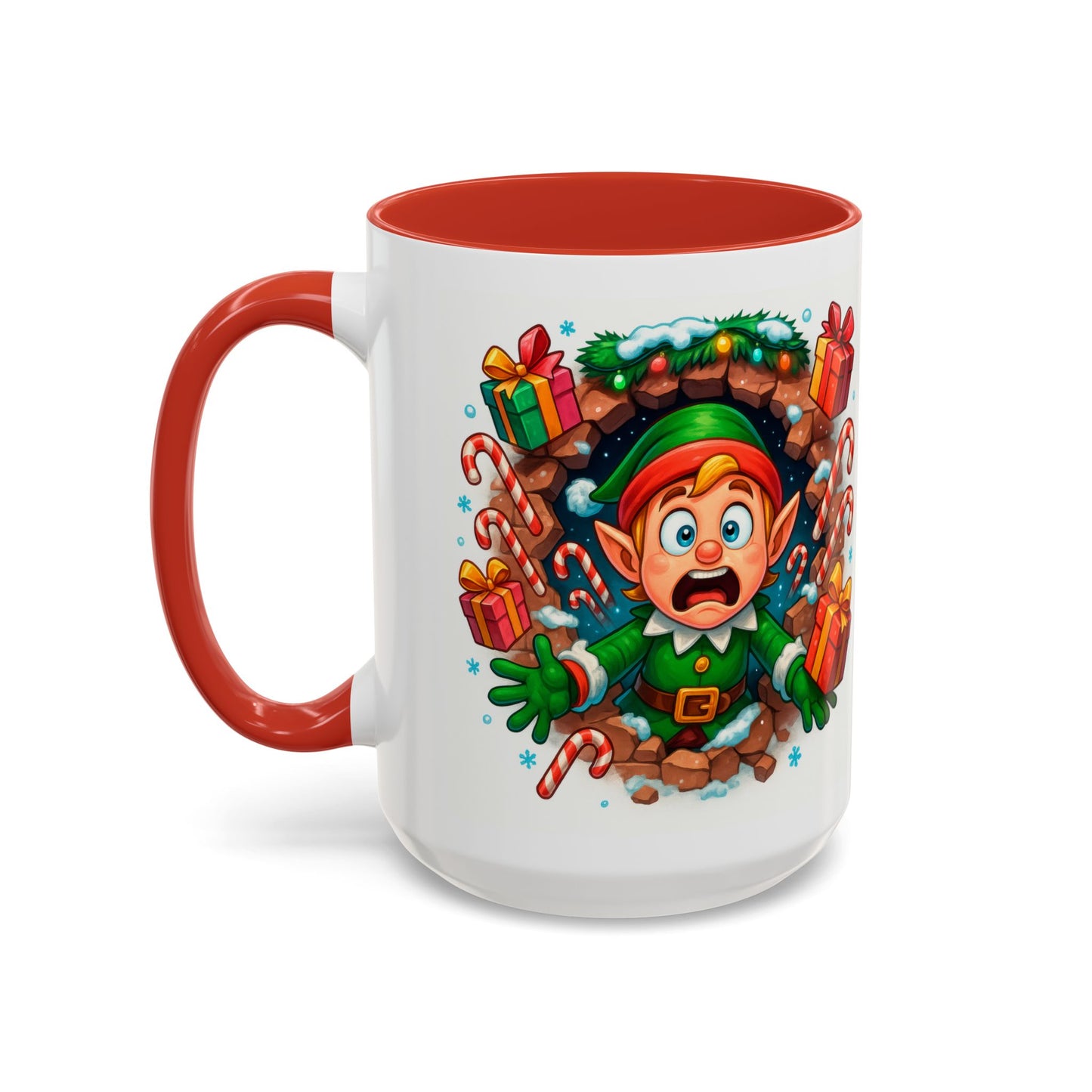 Christmas Elf Mug – Funny 15oz Holiday Coffee Cup with Candy Canes & Gifts