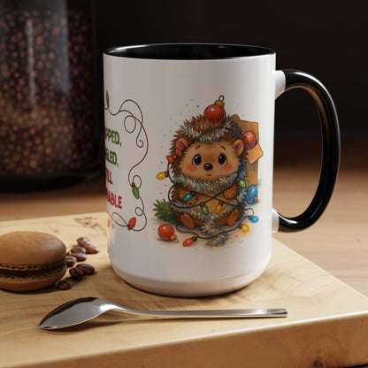 Wrapped Tangled Still Adorable Mug – Cute Hedgehog Christmas 15oz Cup