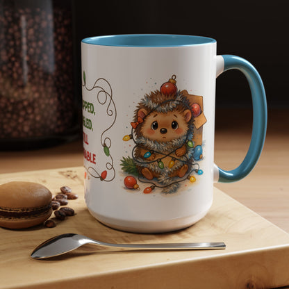Wrapped Tangled Still Adorable Mug – Cute Hedgehog Christmas 15oz Cup