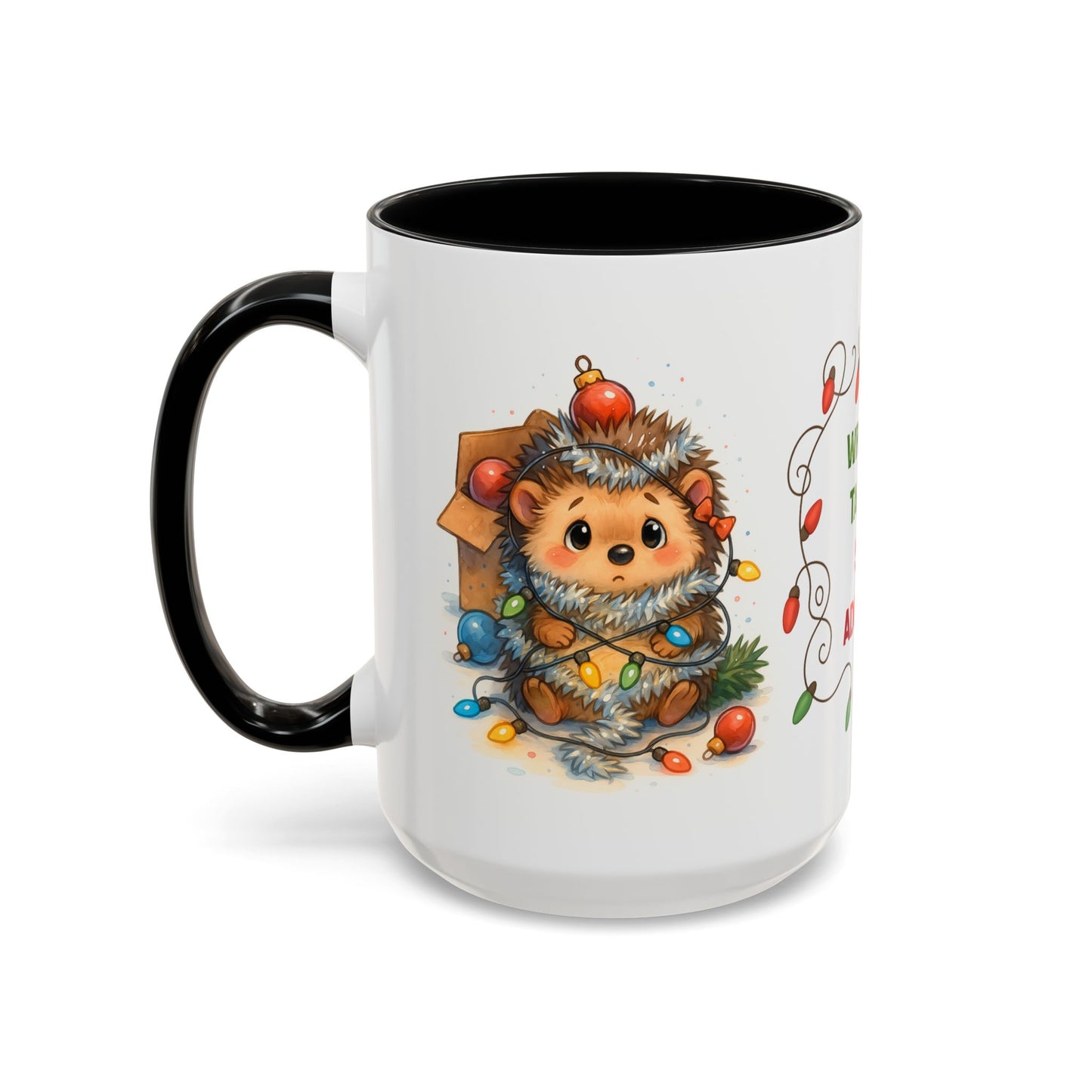 Wrapped Tangled Still Adorable Mug – Cute Hedgehog Christmas 15oz Cup