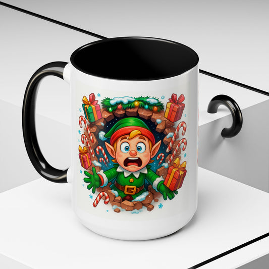 Christmas Elf Mug – Funny 15oz Holiday Coffee Cup with Candy Canes & Gifts