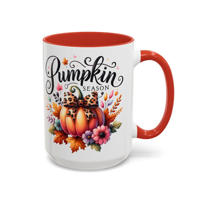 Pumpkin Season Mug – Fall Coffee Cup with Leopard Bow Pumpkin & Floral Design