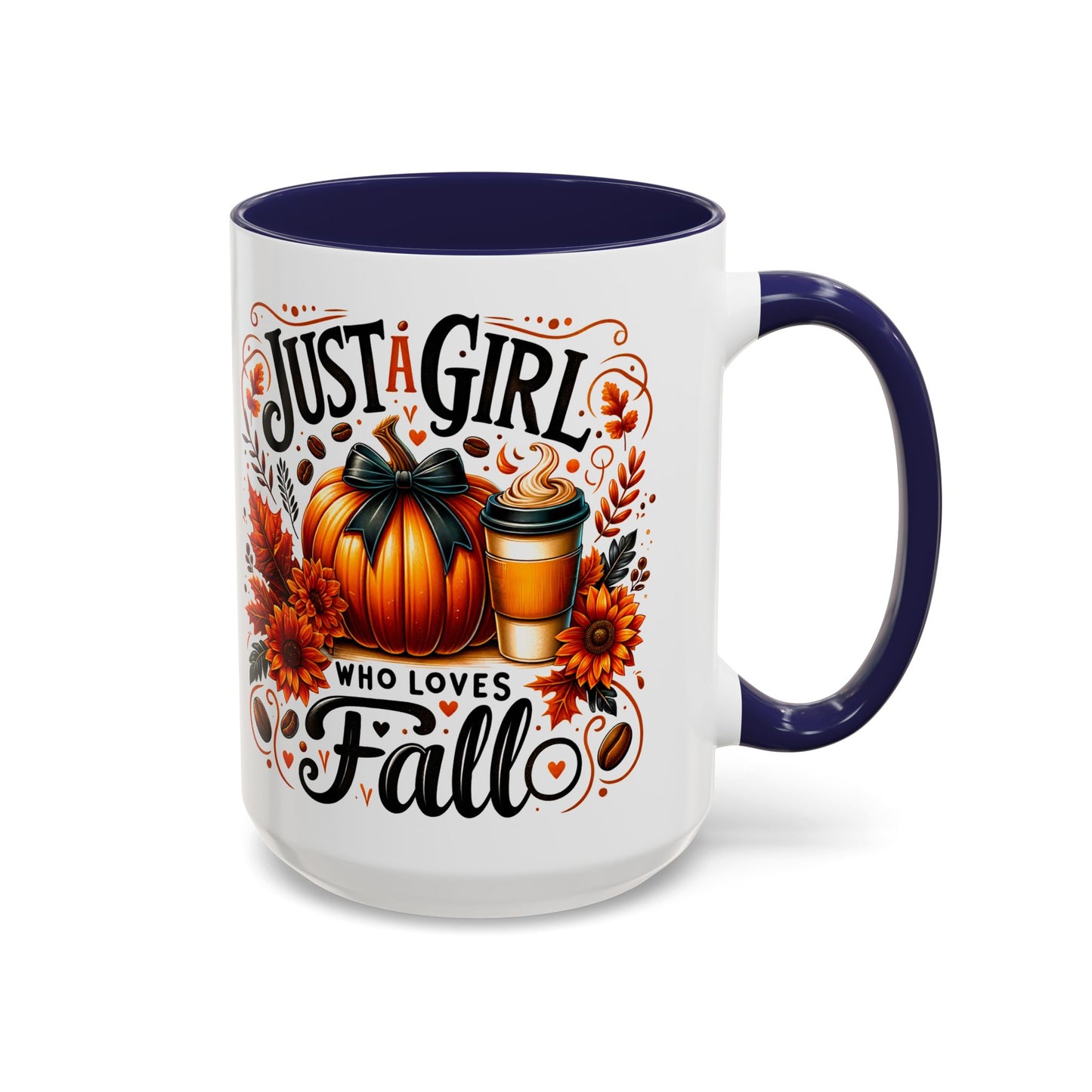 Just a Girl Who Loves Fall Mug – Cute Autumn Coffee Cup with Pumpkin & Flowers