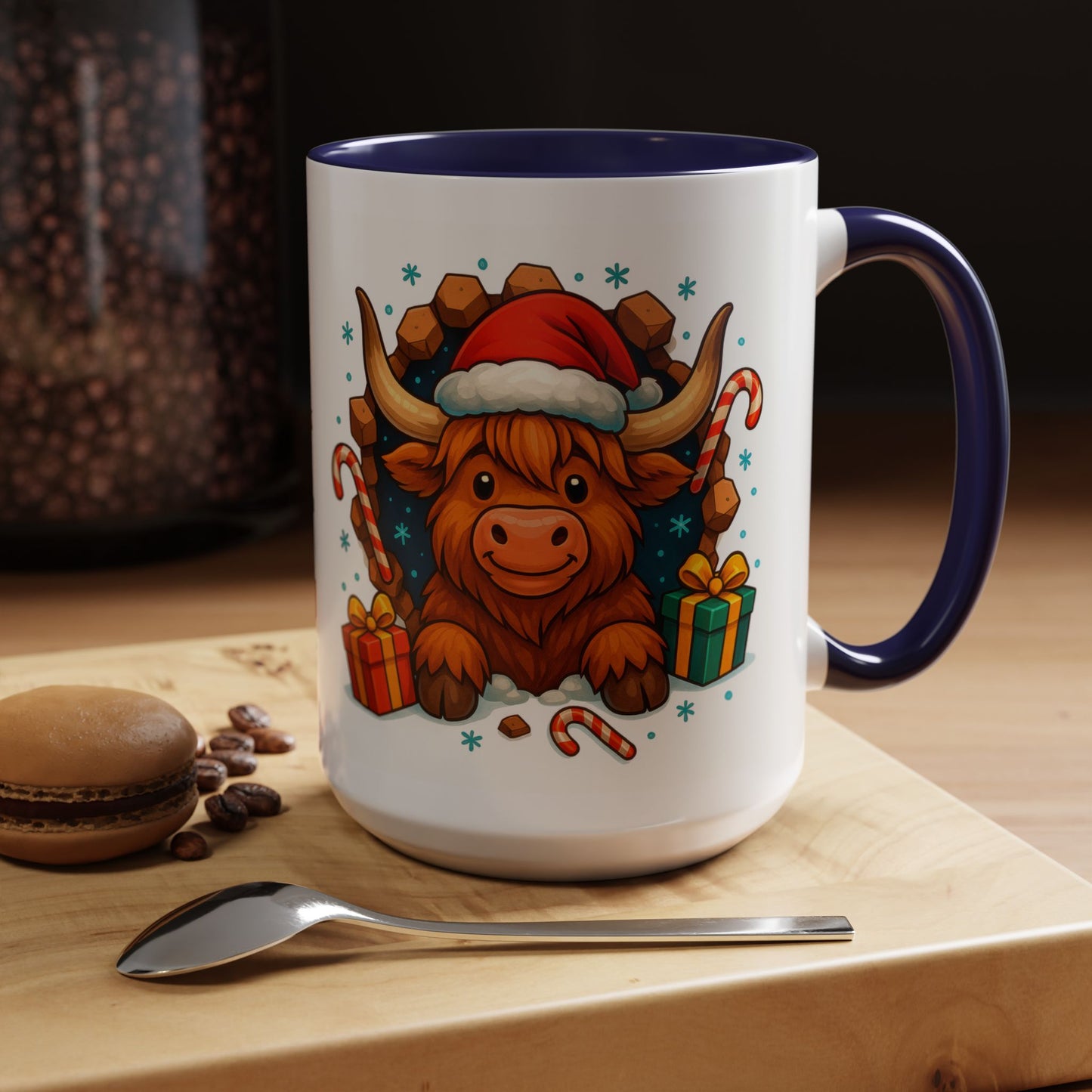 Christmas Highland Cow Mug – Cute 15oz Holiday Coffee Cup with Santa Hat & Gifts
