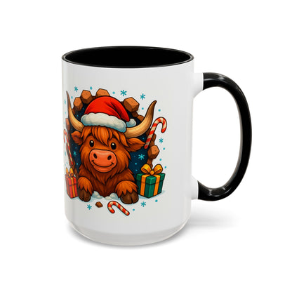 Christmas Highland Cow Mug – Cute 15oz Holiday Coffee Cup with Santa Hat & Gifts
