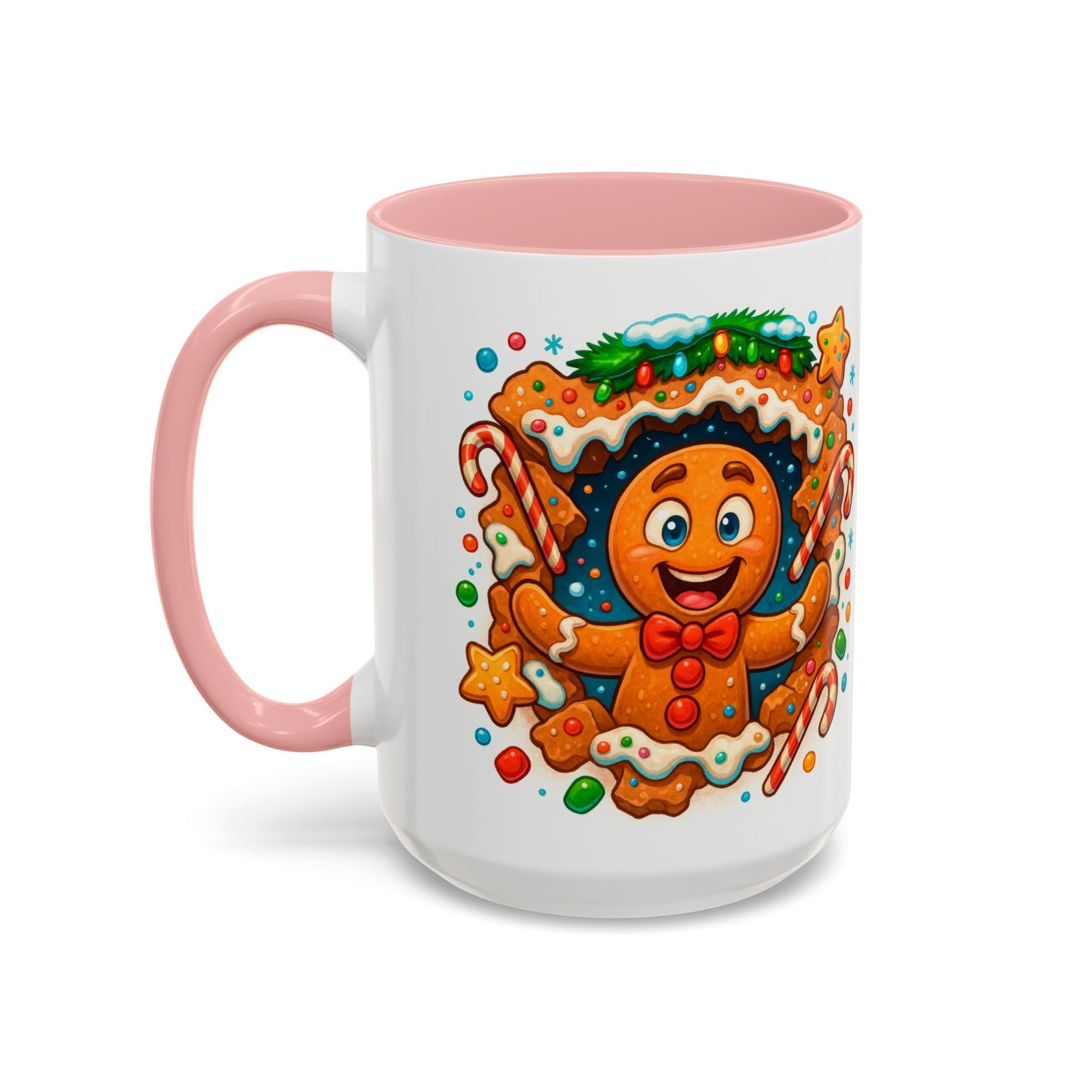 Gingerbread Christmas Mug – Cute 15oz Holiday Coffee Cup with Candy Canes