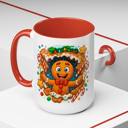 Gingerbread Christmas Mug – Cute 15oz Holiday Coffee Cup with Candy Canes