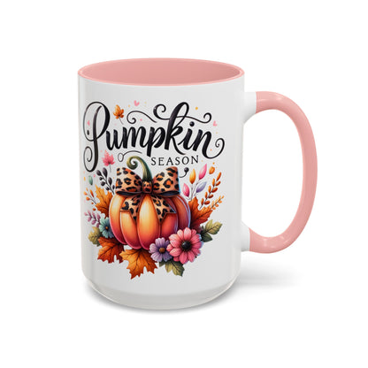 Pumpkin Season Mug – Fall Coffee Cup with Leopard Bow Pumpkin & Floral Design
