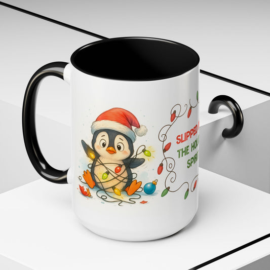 Slipped Into the Holiday Spirit Mug – Cute Penguin Christmas 15oz Cup