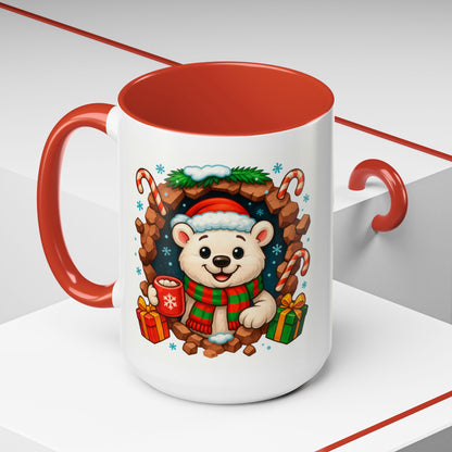 Christmas Polar Bear Mug – Cute Holiday 15oz Coffee Cup with Gifts & Candy Canes