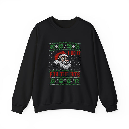 Black sweatshirt with Christmas-themed design and text on a white background