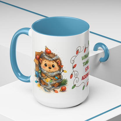 Wrapped Tangled Still Adorable Mug – Cute Hedgehog Christmas 15oz Cup