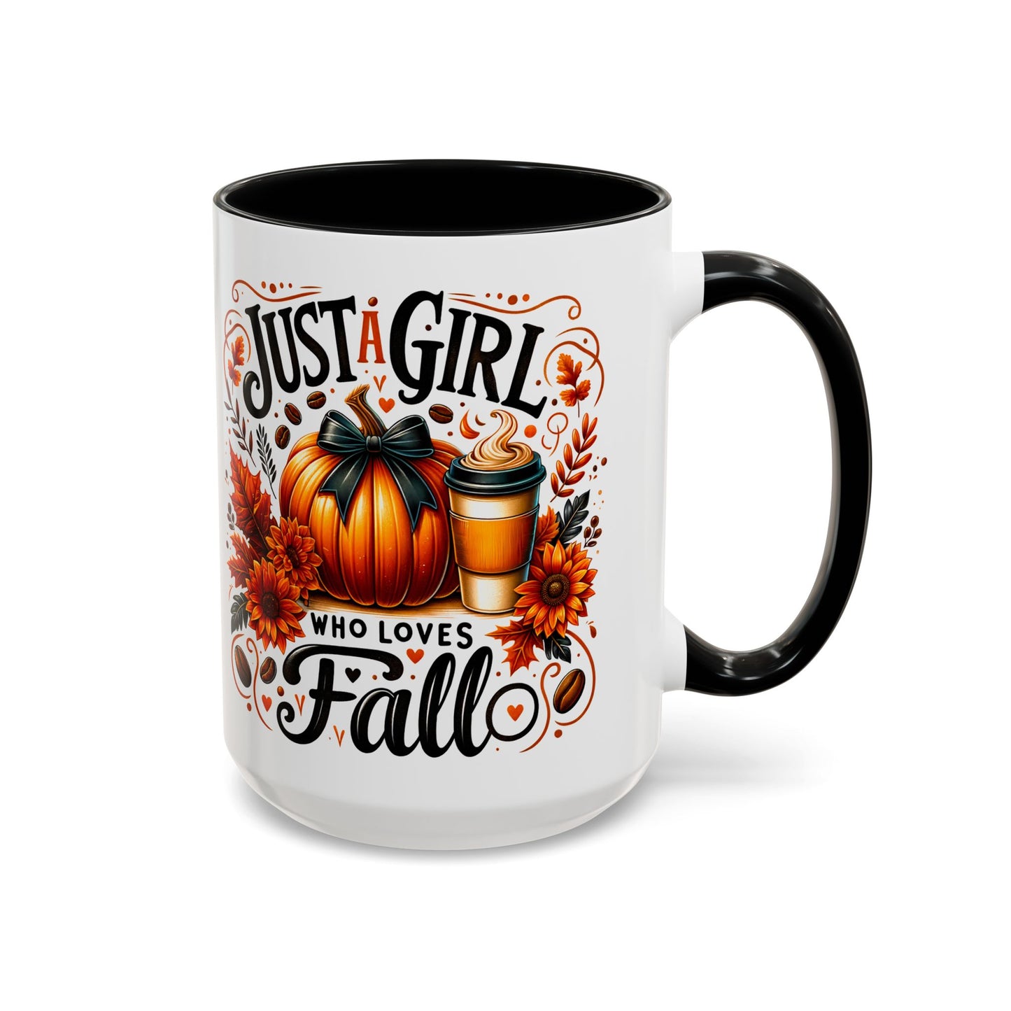 Just a Girl Who Loves Fall Mug – Cute Autumn Coffee Cup with Pumpkin & Flowers