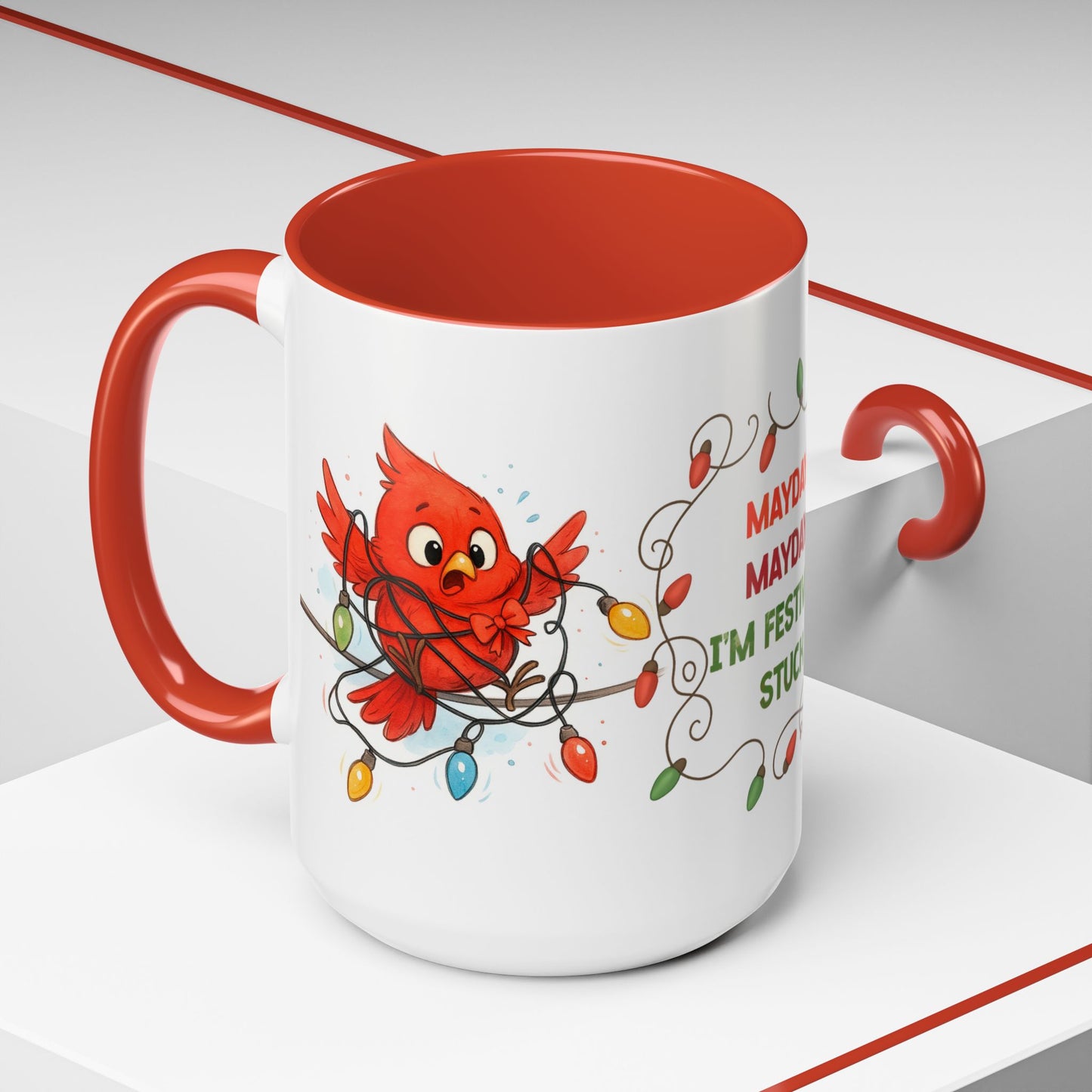 Mayday Mayday I’m Festively Stuck Mug – Funny Christmas 15oz Coffee Cup