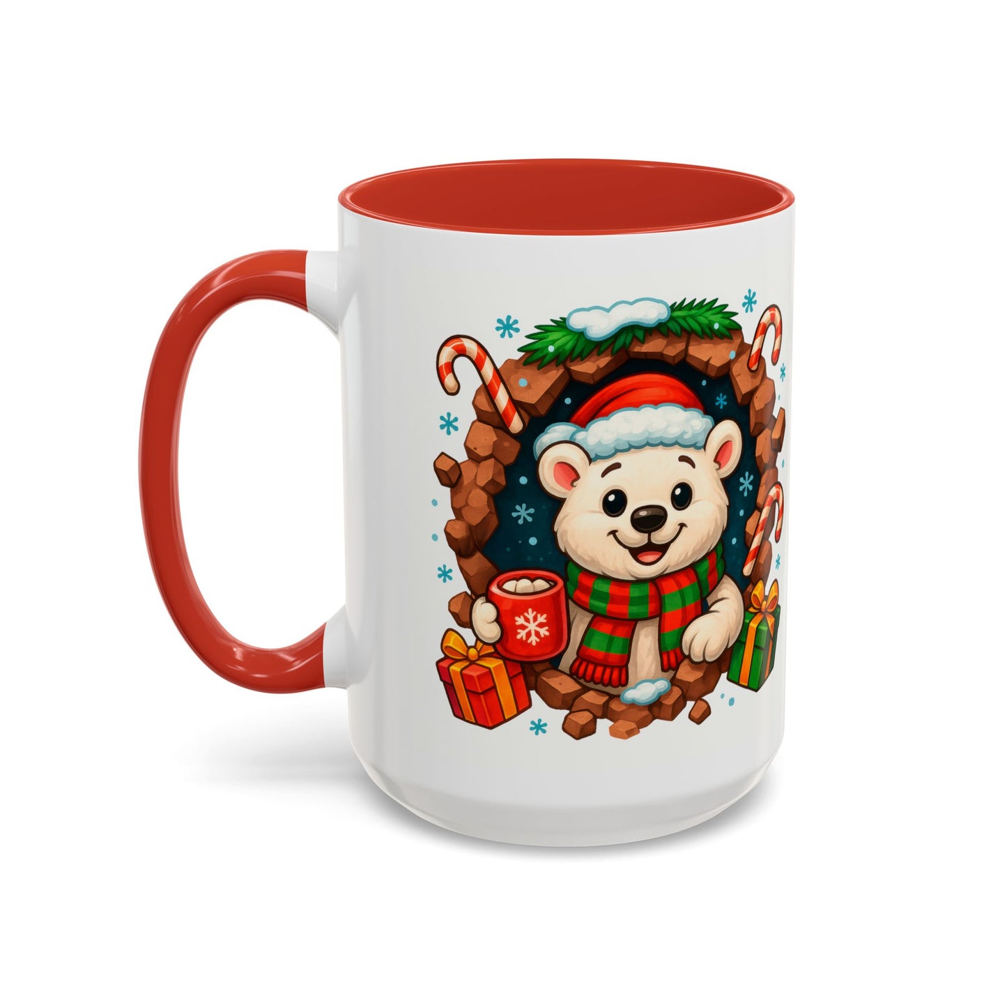 Christmas Polar Bear Mug – Cute Holiday 15oz Coffee Cup with Gifts & Candy Canes