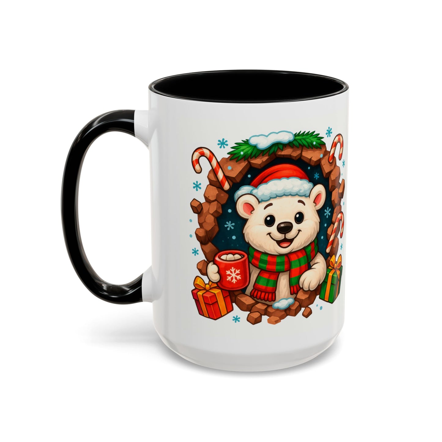 Christmas Polar Bear Mug – Cute Holiday 15oz Coffee Cup with Gifts & Candy Canes