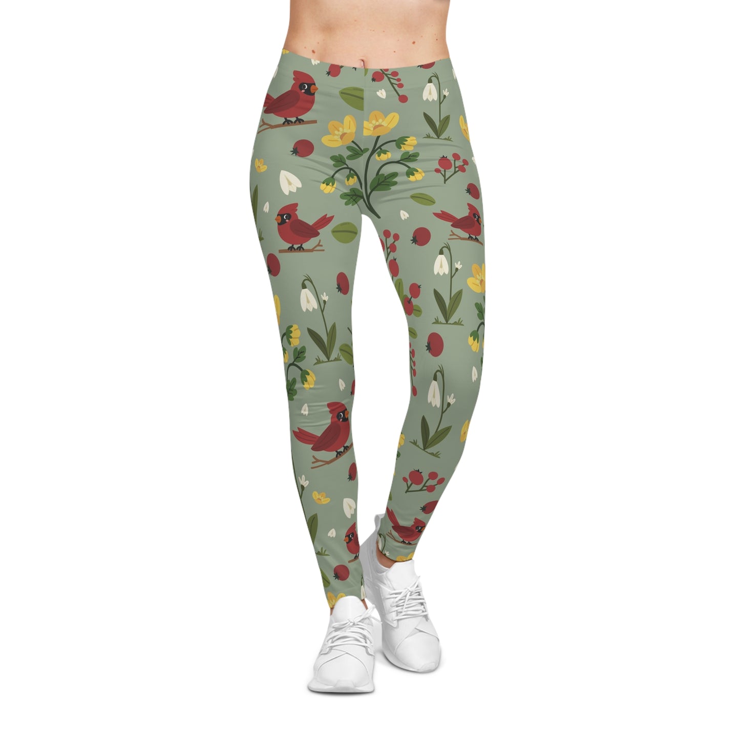 Nature-Inspired Women’s Leggings – Bird & Floral Print Yoga Pants