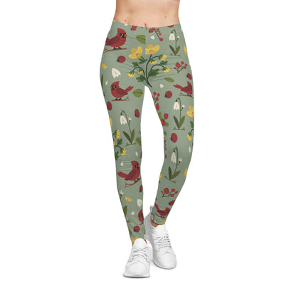 Nature-Inspired Women’s Leggings – Bird & Floral Print Yoga Pants