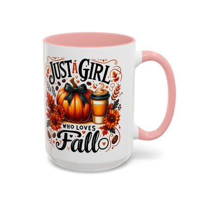 Just a Girl Who Loves Fall Mug – Cute Autumn Coffee Cup with Pumpkin & Flowers