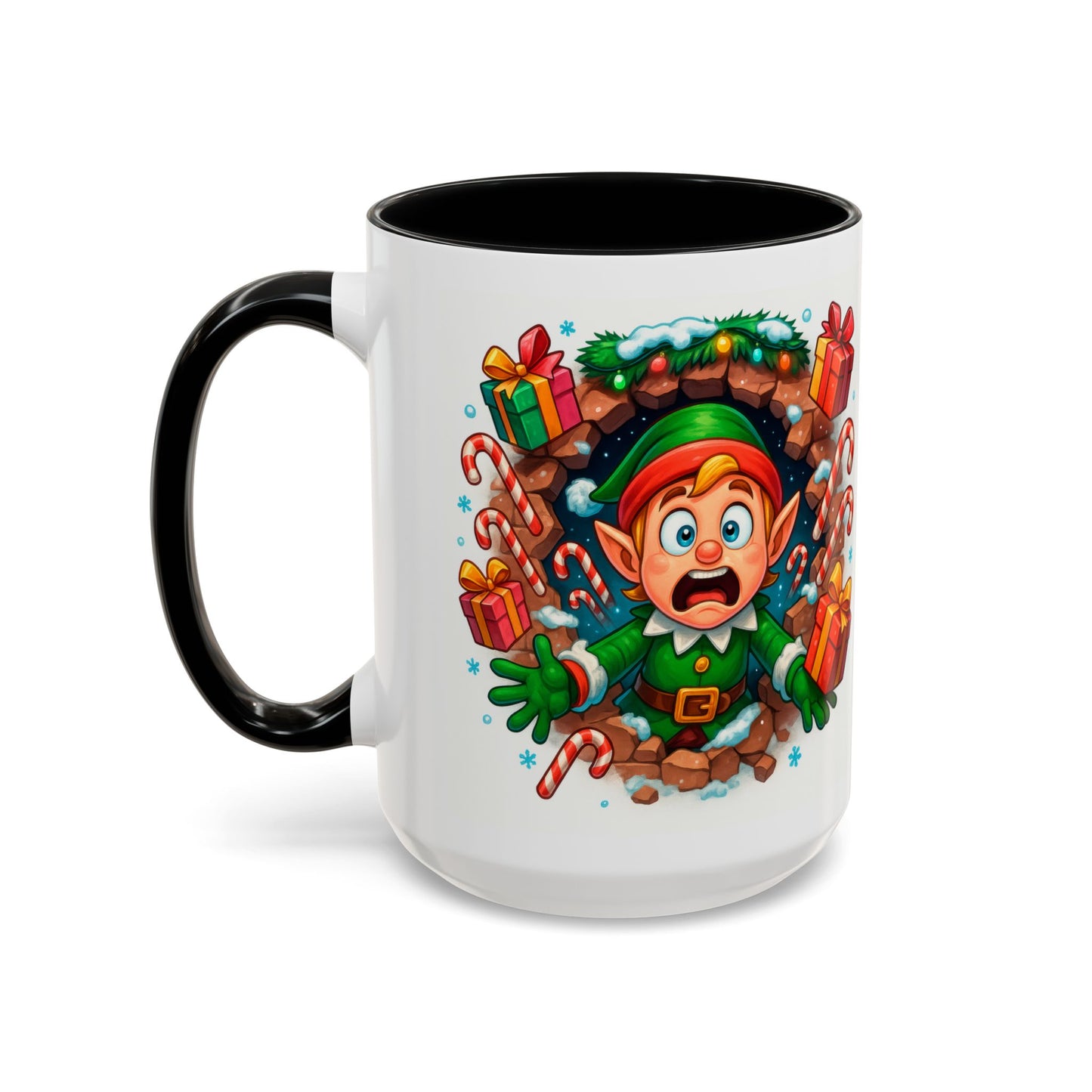 Christmas Elf Mug – Funny 15oz Holiday Coffee Cup with Candy Canes & Gifts