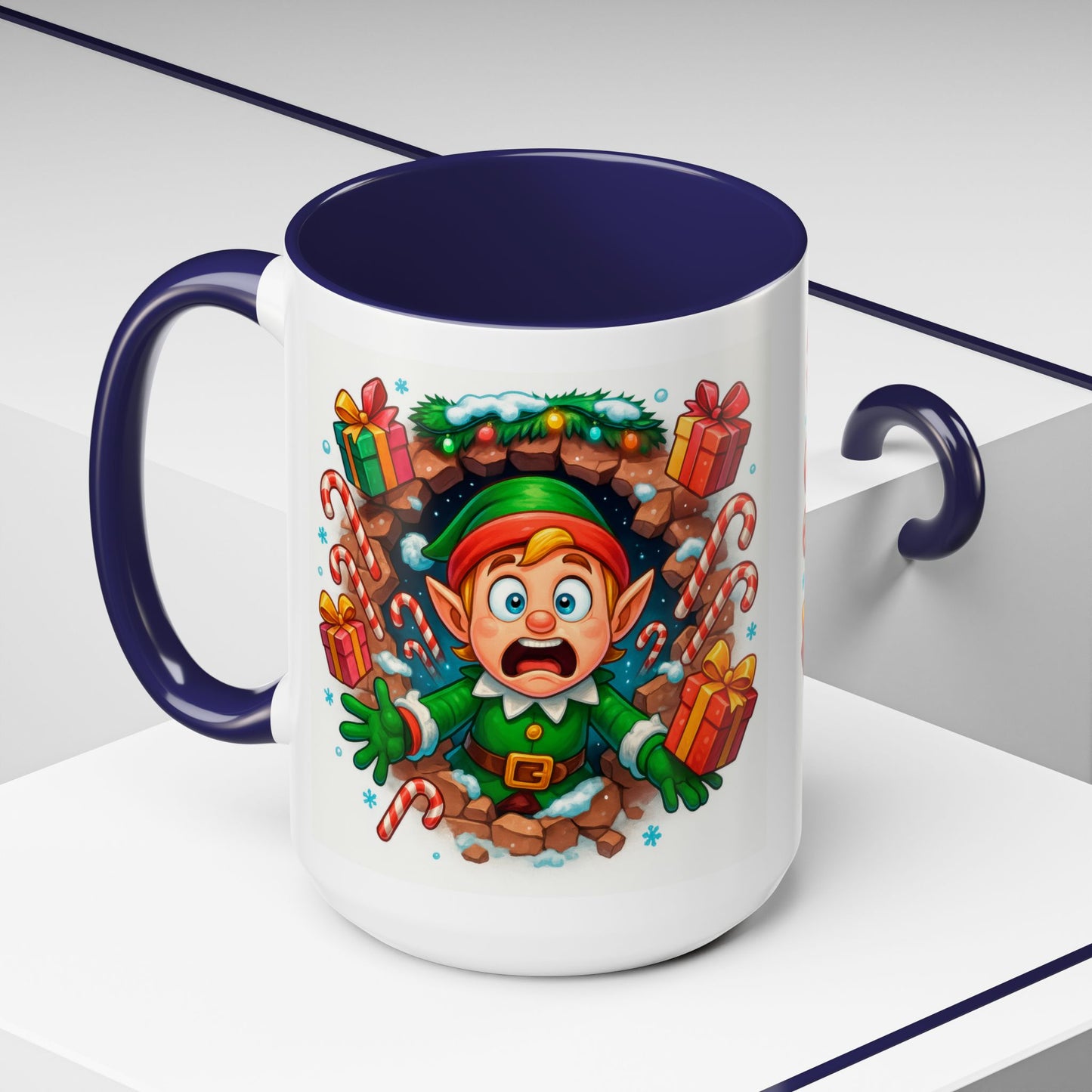 Christmas Elf Mug – Funny 15oz Holiday Coffee Cup with Candy Canes & Gifts