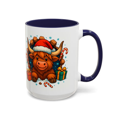 Christmas Highland Cow Mug – Cute 15oz Holiday Coffee Cup with Santa Hat & Gifts