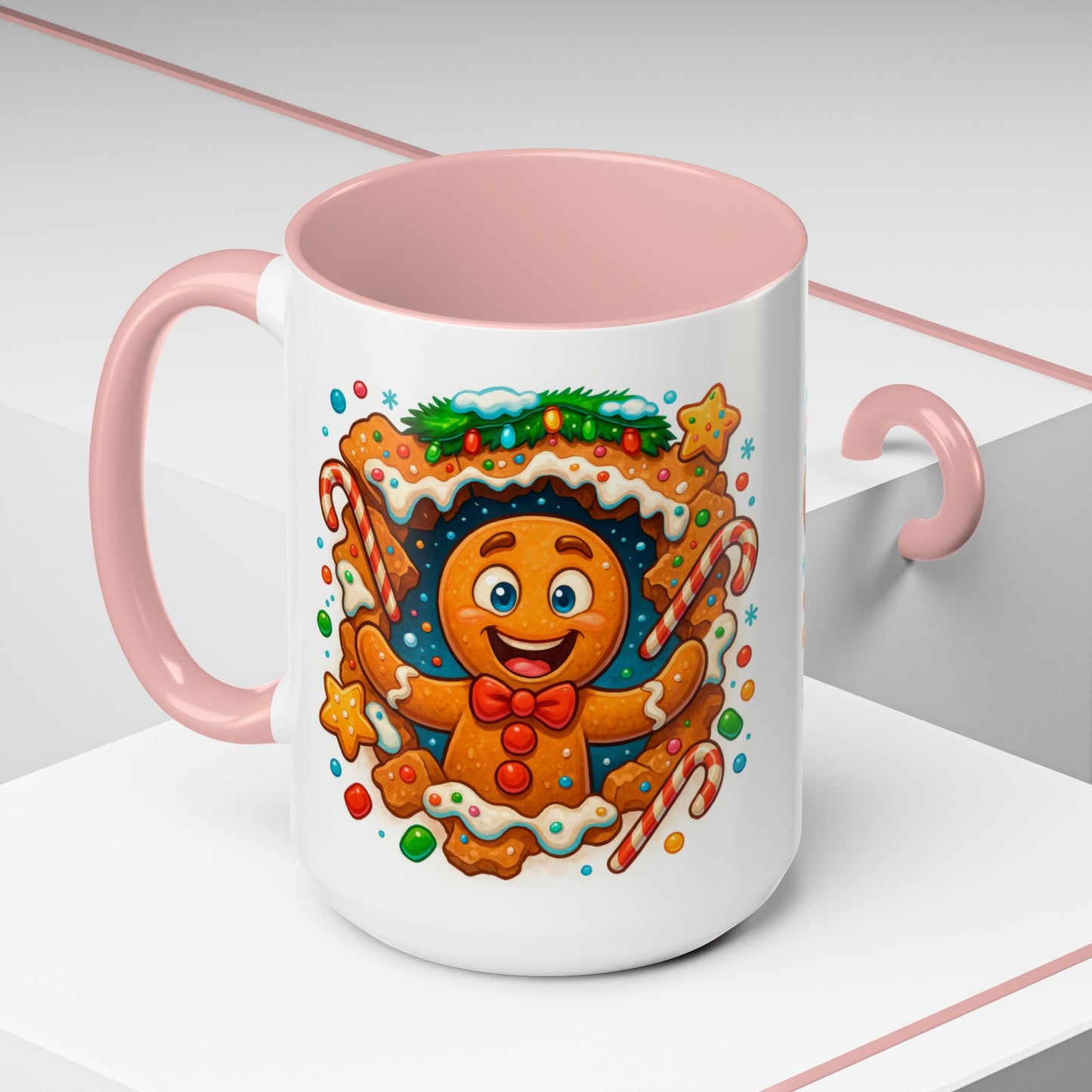 Gingerbread Christmas Mug – Cute 15oz Holiday Coffee Cup with Candy Canes
