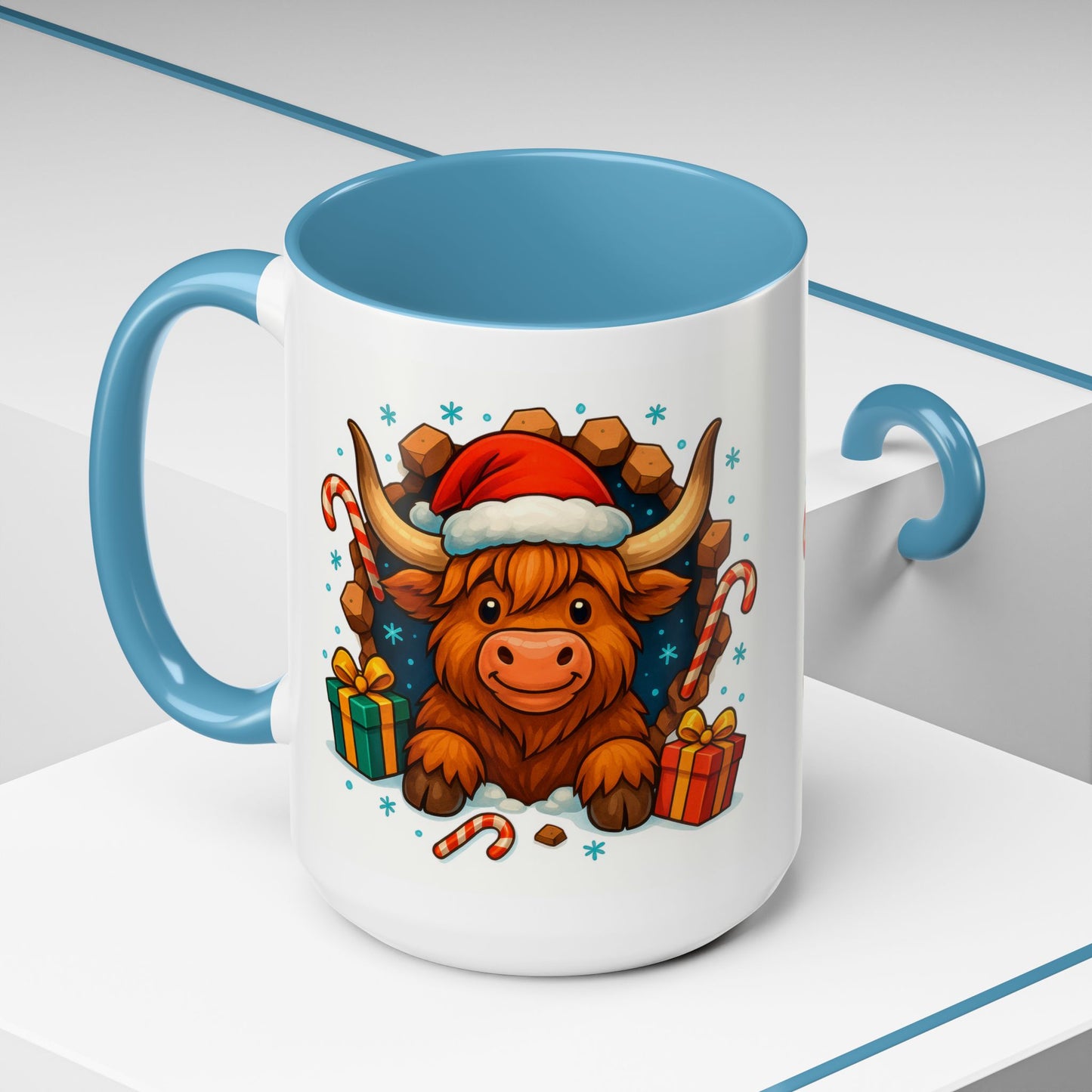 Christmas Highland Cow Mug – Cute 15oz Holiday Coffee Cup with Santa Hat & Gifts