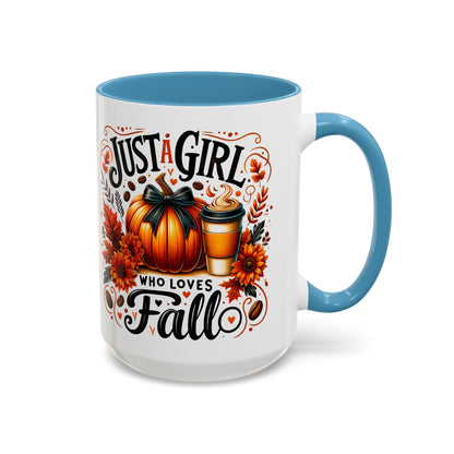 Just a Girl Who Loves Fall Mug – Cute Autumn Coffee Cup with Pumpkin & Flowers