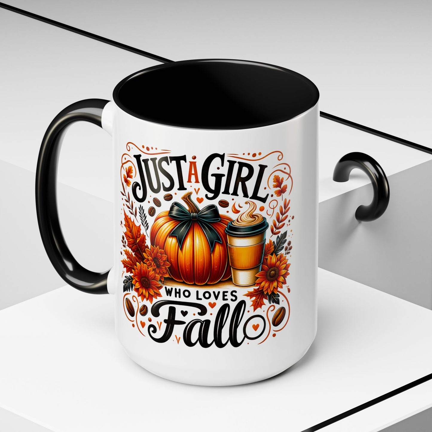 Just a Girl Who Loves Fall Mug – Cute Autumn Coffee Cup with Pumpkin & Flowers