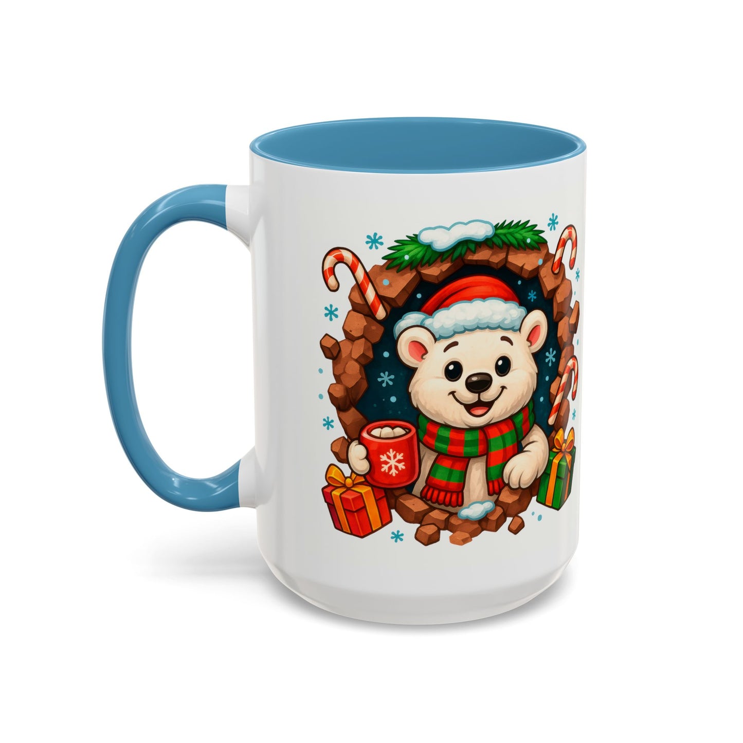 Christmas Polar Bear Mug – Cute Holiday 15oz Coffee Cup with Gifts & Candy Canes