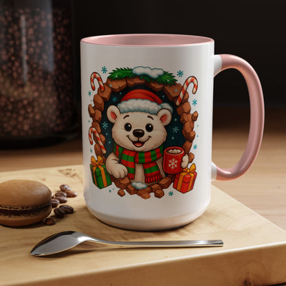 Christmas Polar Bear Mug – Cute Holiday 15oz Coffee Cup with Gifts & Candy Canes