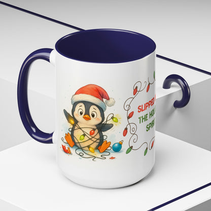 Slipped Into the Holiday Spirit Mug – Cute Penguin Christmas 15oz Cup