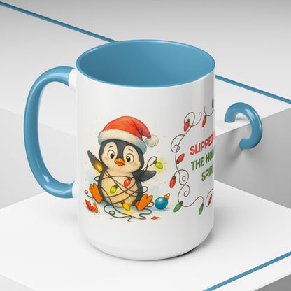 Slipped Into the Holiday Spirit Mug – Cute Penguin Christmas 15oz Cup