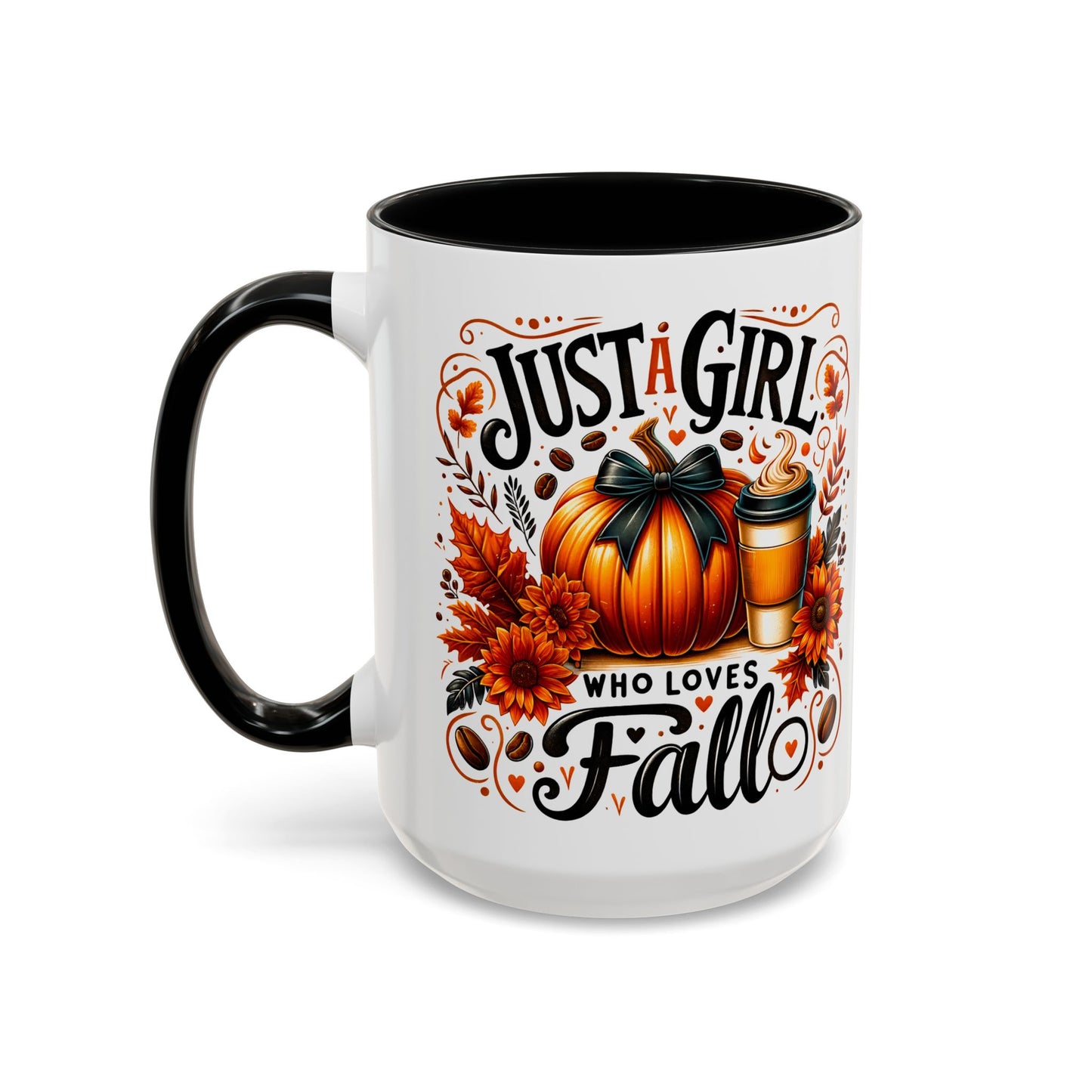 Just a Girl Who Loves Fall Mug – Cute Autumn Coffee Cup with Pumpkin & Flowers