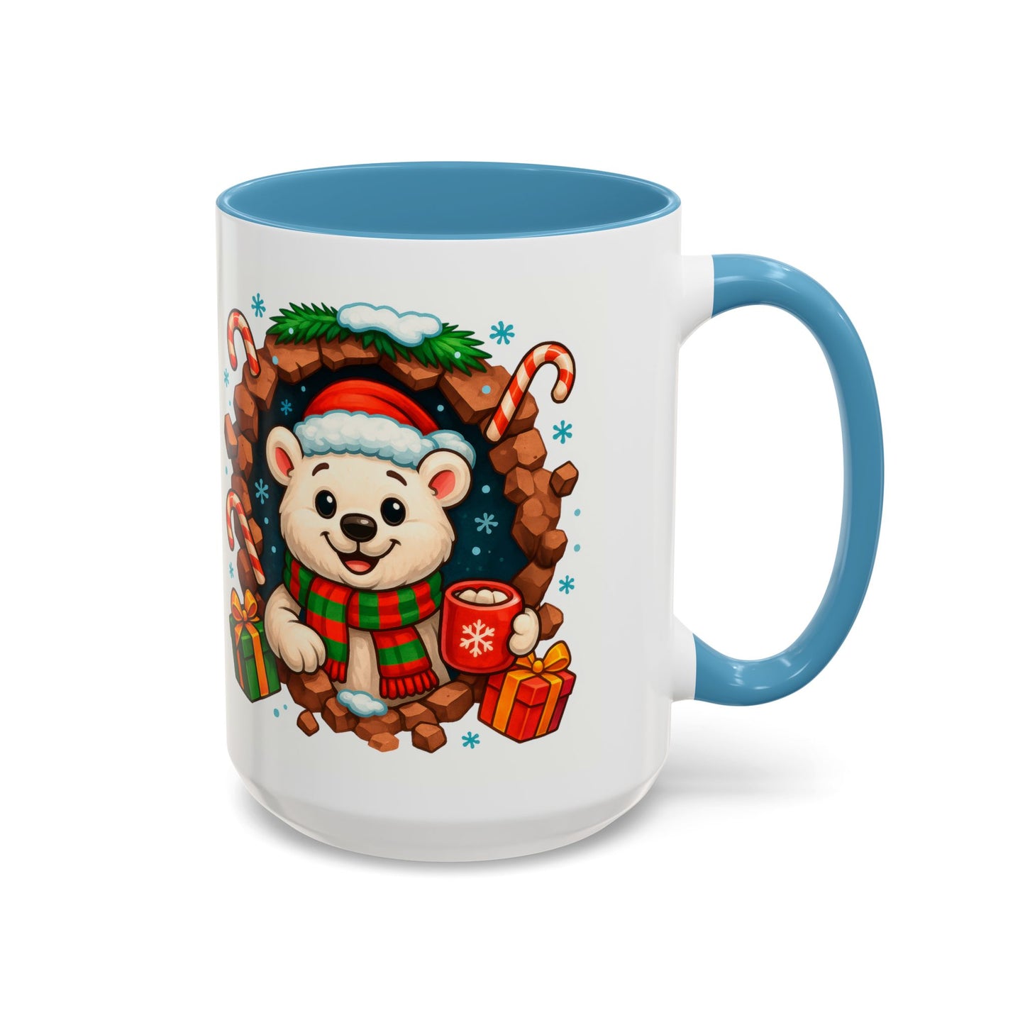 Christmas Polar Bear Mug – Cute Holiday 15oz Coffee Cup with Gifts & Candy Canes