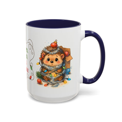 Wrapped Tangled Still Adorable Mug – Cute Hedgehog Christmas 15oz Cup