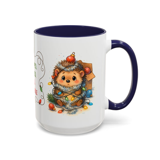 Wrapped Tangled Still Adorable Mug – Cute Hedgehog Christmas 15oz Cup