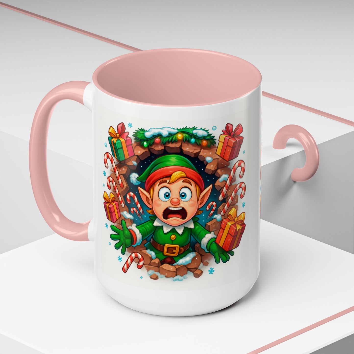 Christmas Elf Mug – Funny 15oz Holiday Coffee Cup with Candy Canes & Gifts