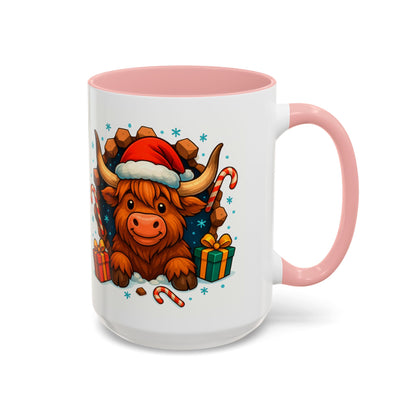 Christmas Highland Cow Mug – Cute 15oz Holiday Coffee Cup with Santa Hat & Gifts