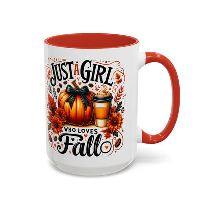 Just a Girl Who Loves Fall Mug – Cute Autumn Coffee Cup with Pumpkin & Flowers