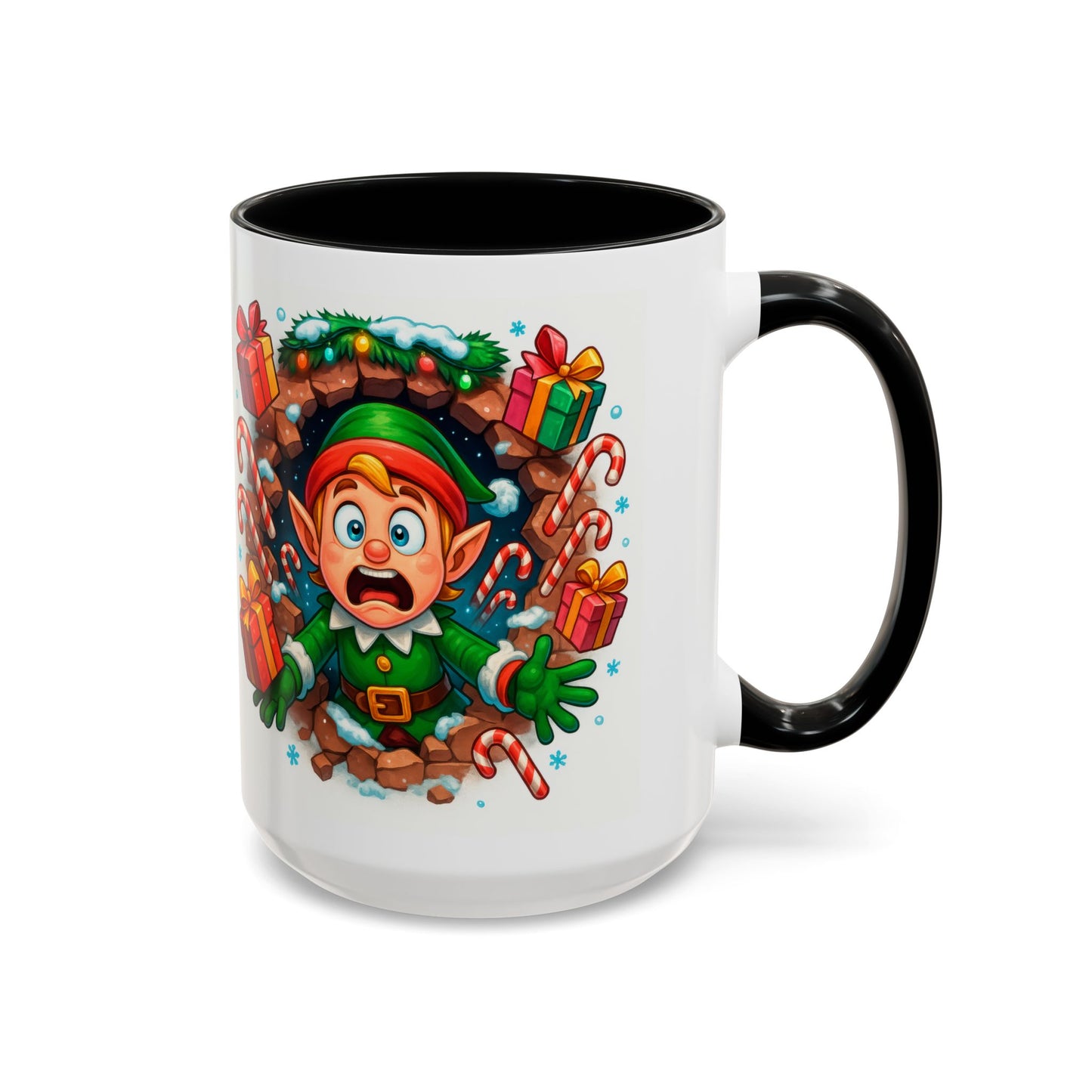 Christmas Elf Mug – Funny 15oz Holiday Coffee Cup with Candy Canes & Gifts